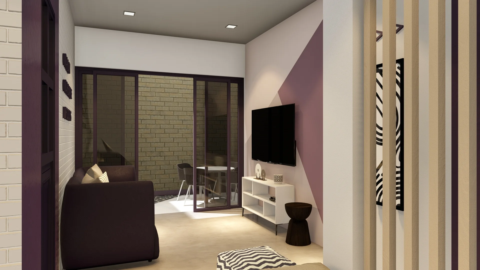 Office Interior Design, Sri Lanka, Colombo, Home to office conversion, Purple and white theme, relaxing area angle 1